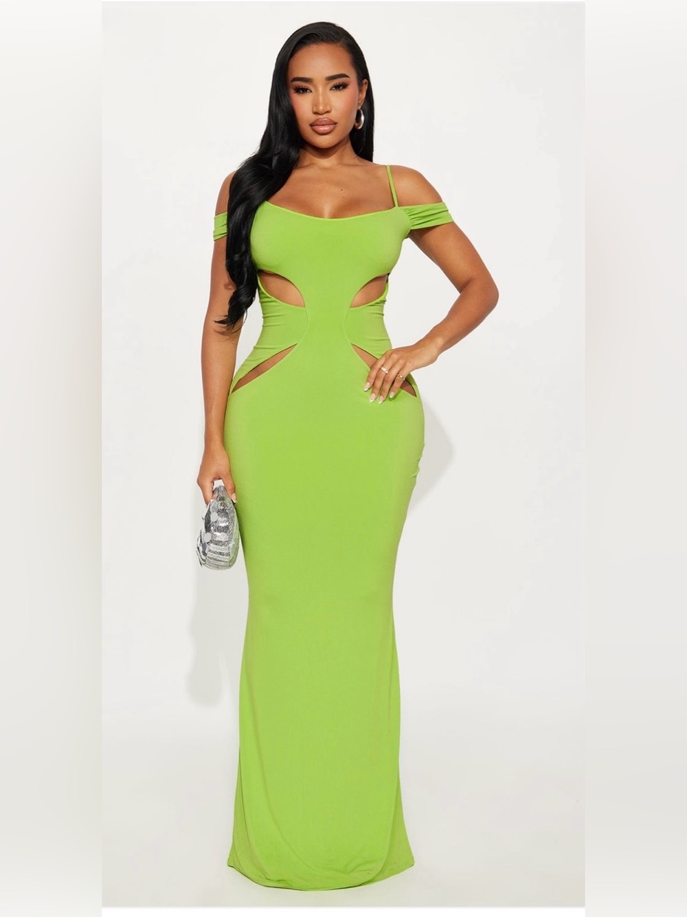 NWT Elegant Cutout Evening Dress in Lime Green